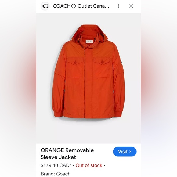 Coach Orange Removable Sleeve Wind-breaker Jacket - Picture 10 of 10